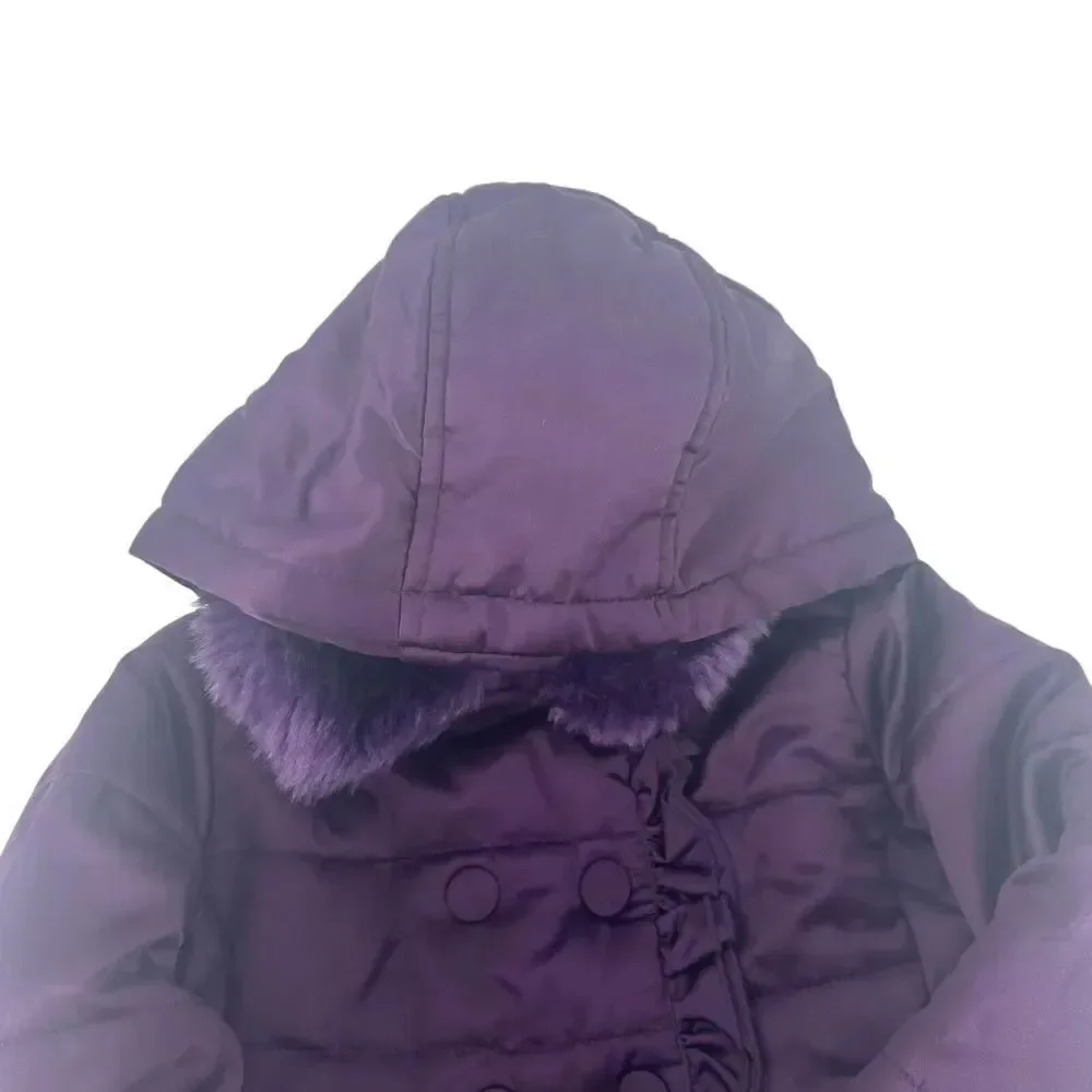 Rothschild Winter Coat Girls Purple Faux Fur Hooded Peplum Puffer Ruffle Size S